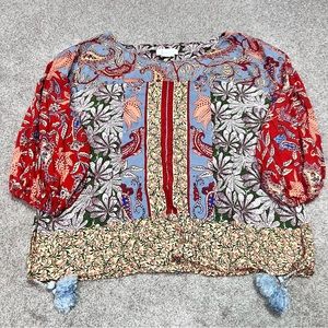 Anthropologie Blouse Women's Multicolor Floral Long Sleeve Size Large